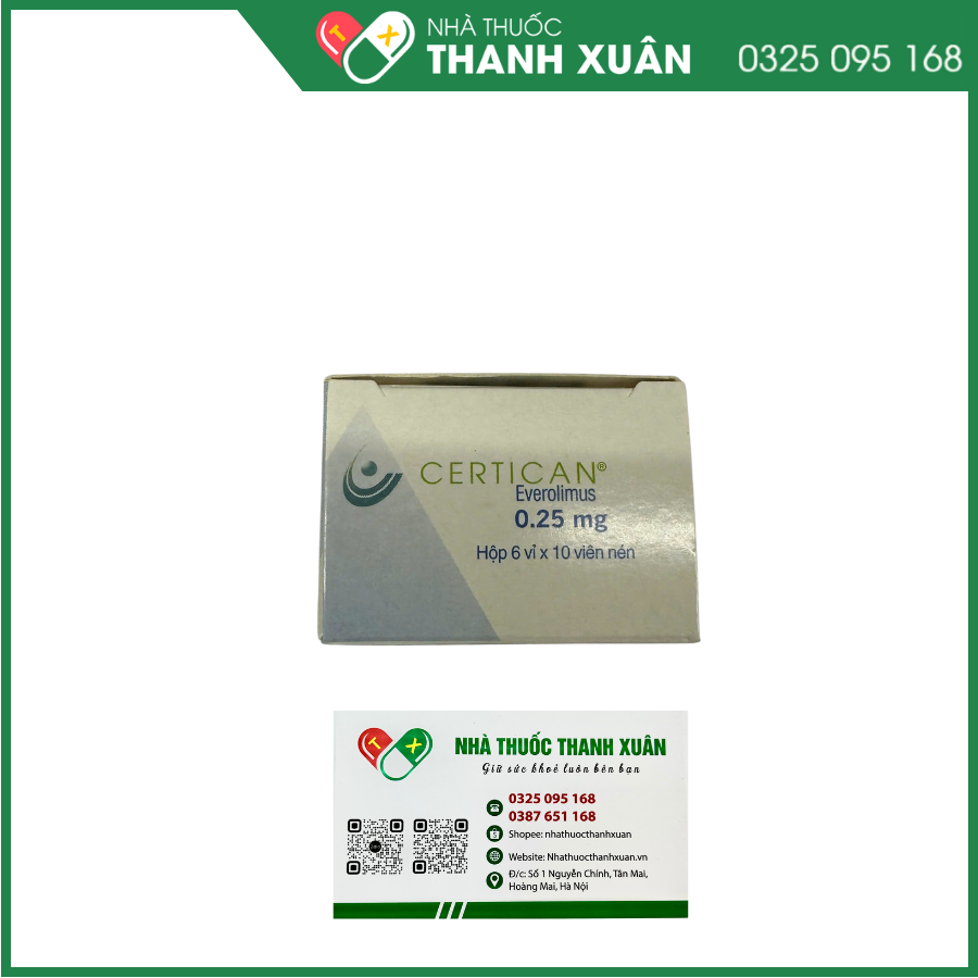 Certican 0.25mg dự phòng thải tạng ghép ở bệnh nhân ghép thận hoặc tim